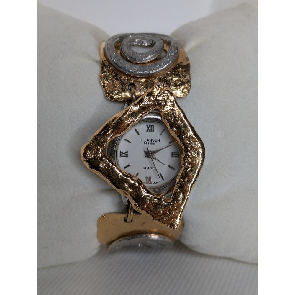 Vintage J Jansen Watch Women Gold Silver Tone Metallic Art Handmade Whimsical 7”